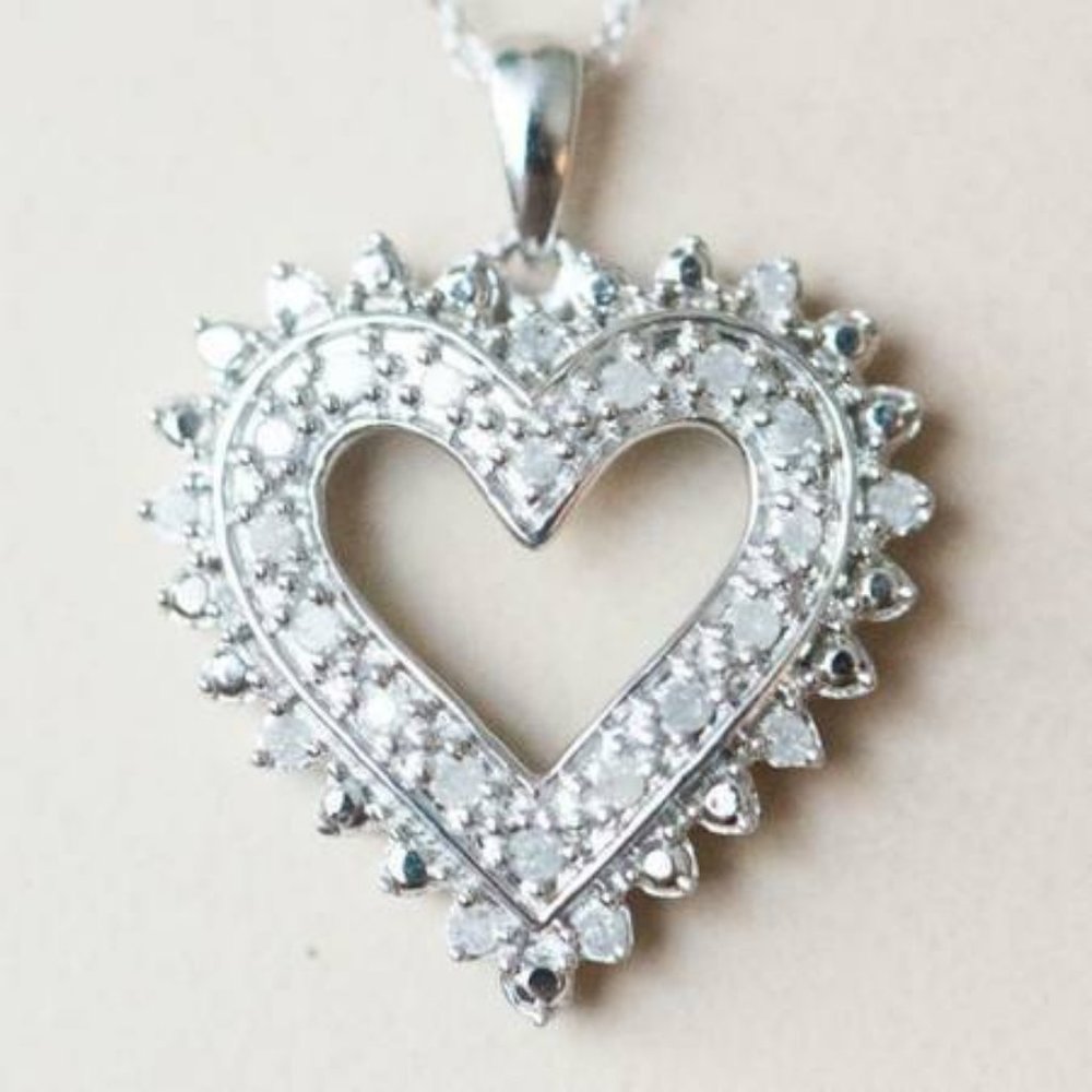 Amour Sterling Silver Black Diamond Accent Heart Locket Necklace